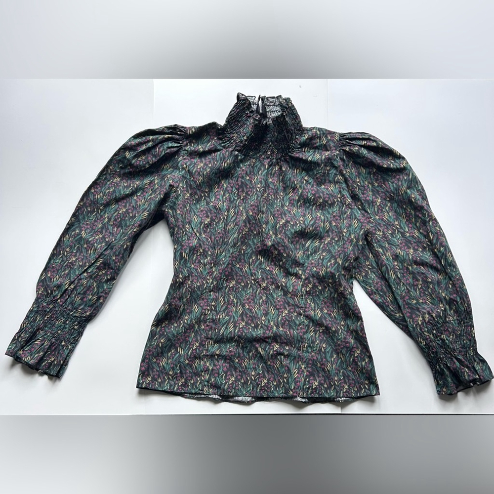 Zara Black Floral Puff-Sleeve High-Neck Blouse - Picture 4 of 10